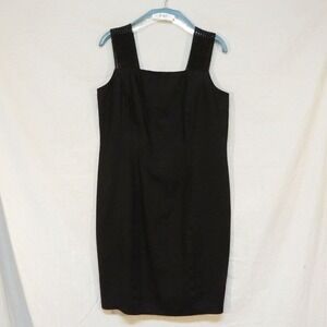 Andrea Jovine Sleeveless Black Dress Square Neck Linen Little Black Size 10